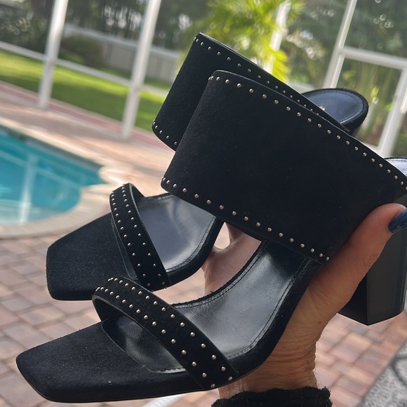 Saint Laurent Black Ladies Oak Mule Suede Studded Sandal Shoe Sz 37.5 NWOT NEW - Picture 16 of 16